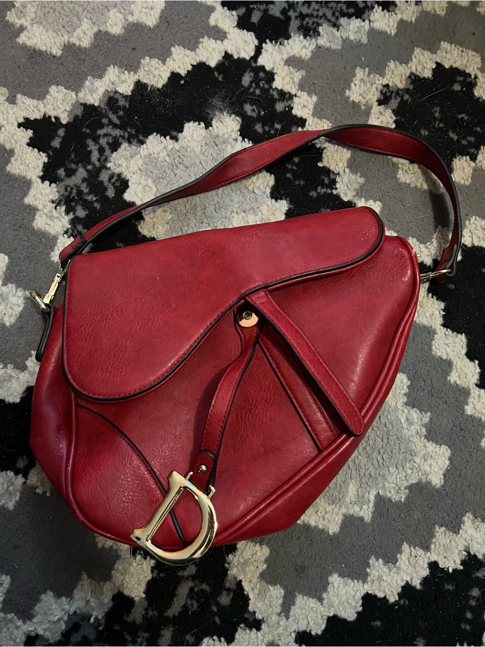 Dior Burgundy Red Mini Saddle Bag with Gold 'D' Charm